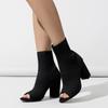 Autumn Ladies Short Boots Fashion Open Toe Stretch Knit Black High Heel Ankle Boots Women Party Dancing Shoes