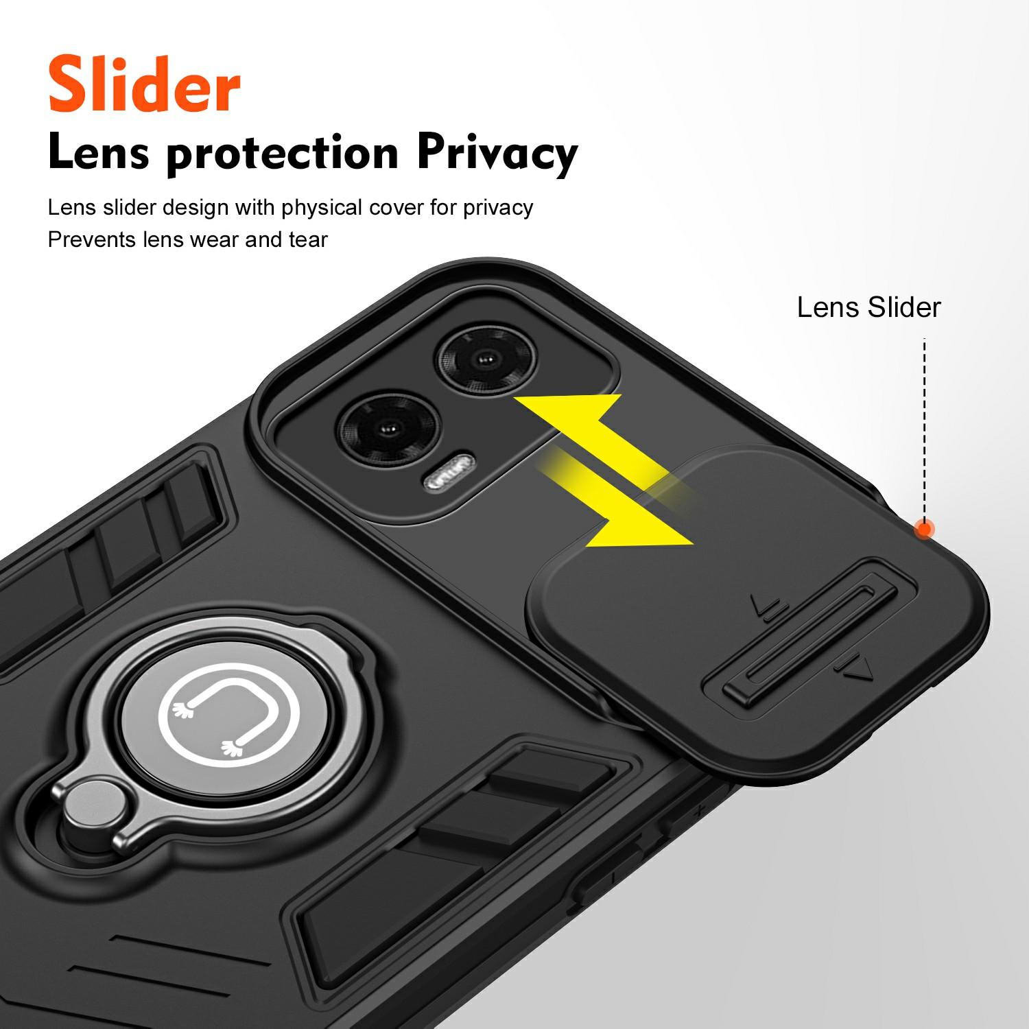 

For Motorola Moto G35 5G Case Slide Camshield Kickstand PC+TPU Phone Cover Black