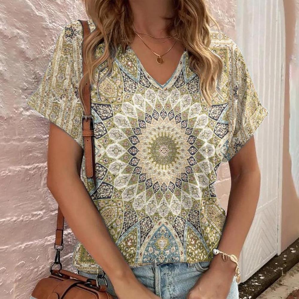 3D Print Women's V-Neck Short Sleeve T Shirt Y2K Casual Tees Harajuku Tops Female Clothing