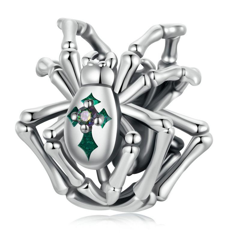 WOSTU 925 Sterling Silver Punk Gift Purple Red Green Spider Charms Pendant Bead Fit Original Bracelet Necklace DIY Birthday Gift