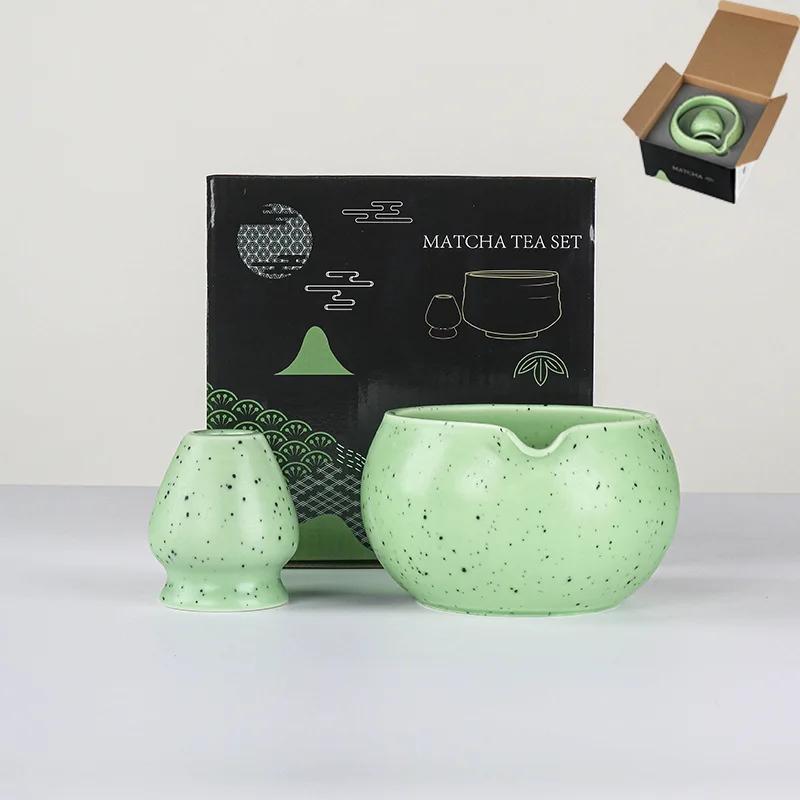 1-8 Ceramic Matcha Sand Dot Small Round Bowl With Pouring Spout Smooth Matcha Whisk Holder Reusable Matcha Making Kit Tea Lovers