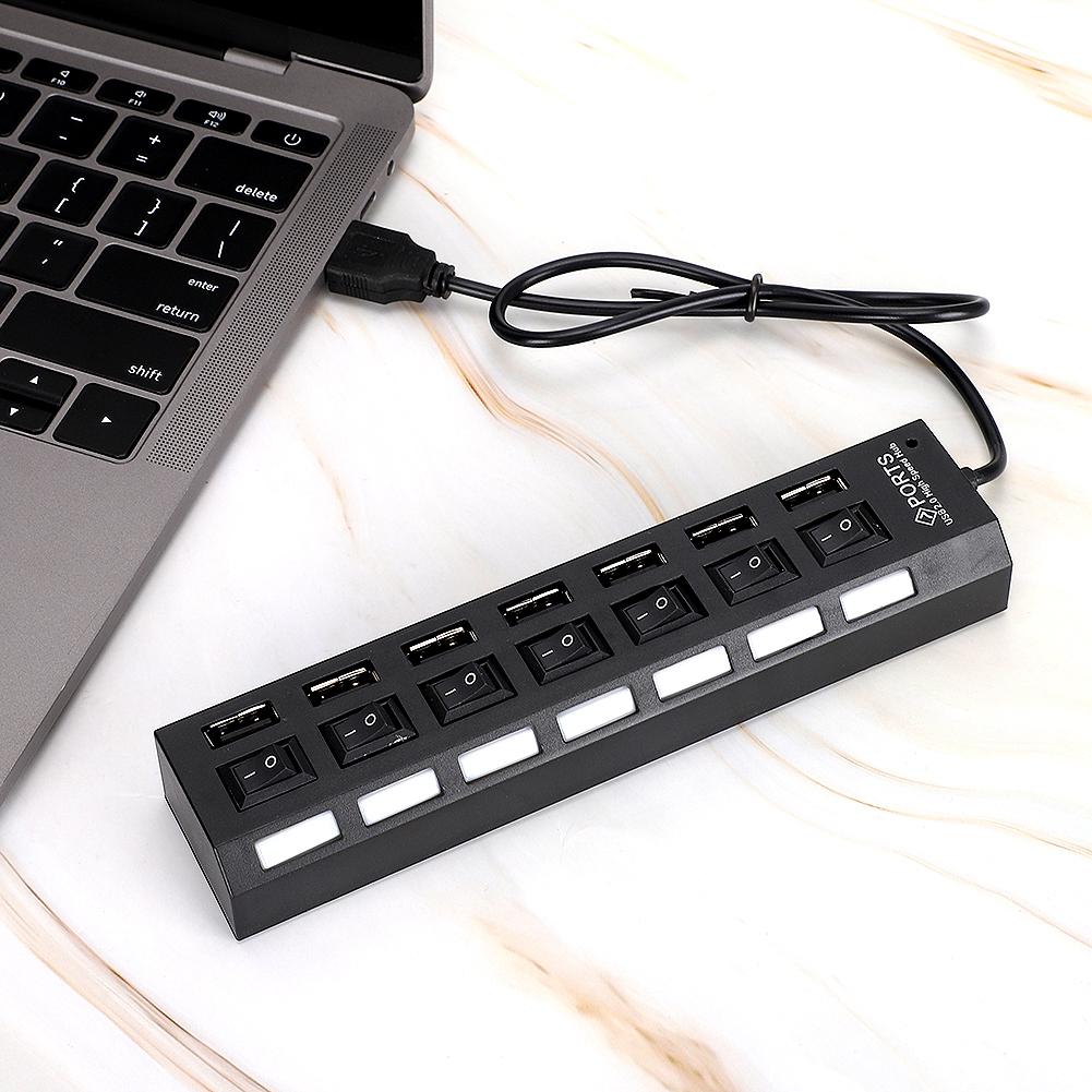 7 Port Hub USB Docking Station Black 480mbps with Switch for Overload Current Protection7 Ports Black