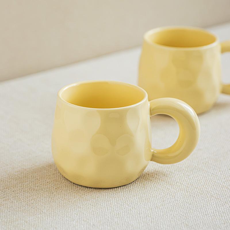 Cream rough handle mug household cup niche solid color ceramic cup office drinking cup breakfast cup