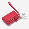 Dame PU Læder Dobbelt Lynlås Møntpung Håndledsrem Pung Stor Kapacitet Kortindehaver Nøglepung Lille Clutch Taske med Nøgleringsrem
