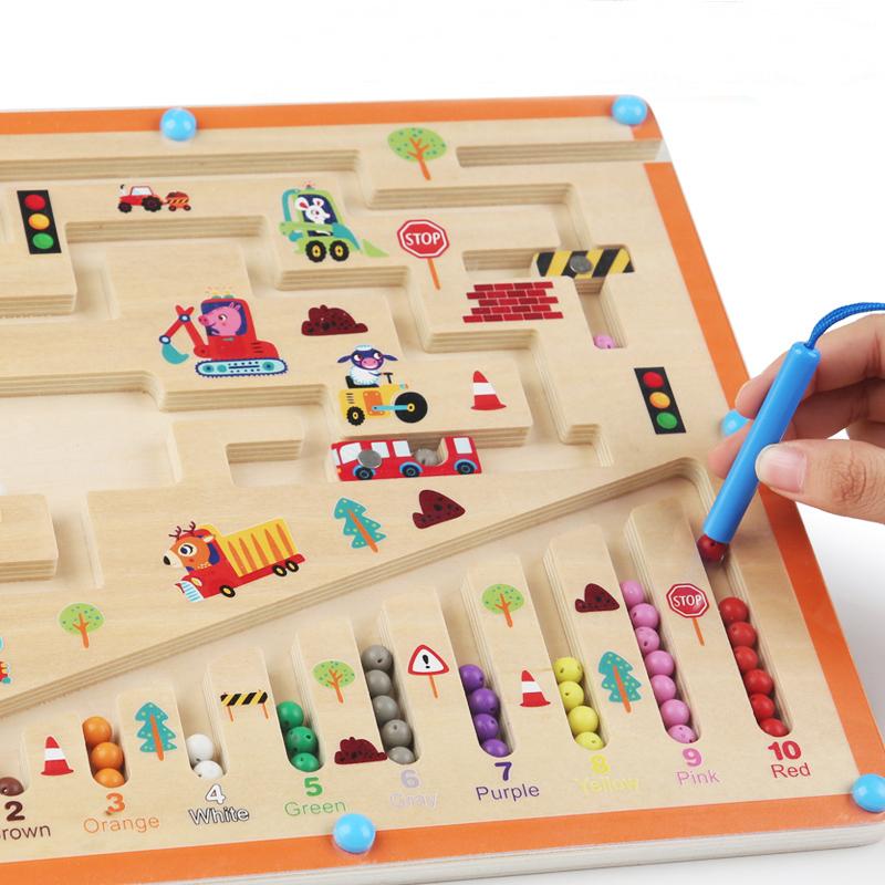 Children Wooden Magnetic Color and Number Maze Learning Education Toys Color Matching Montessori Toys Wooden Toys Gift for Kids