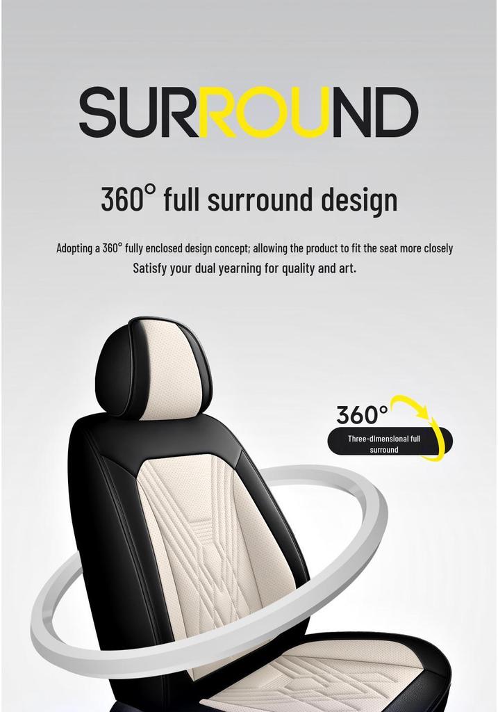 Universal Full Leather Car Seat Covers for All Seasons - Five Seats, Full Coverage with Backrest Cushion