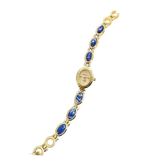 Ladies Vintage Bracelet Watch Retro Oval Dial Quartz Wristwatch Elegant Faux Gemstone Dress Watch for Office Date Party