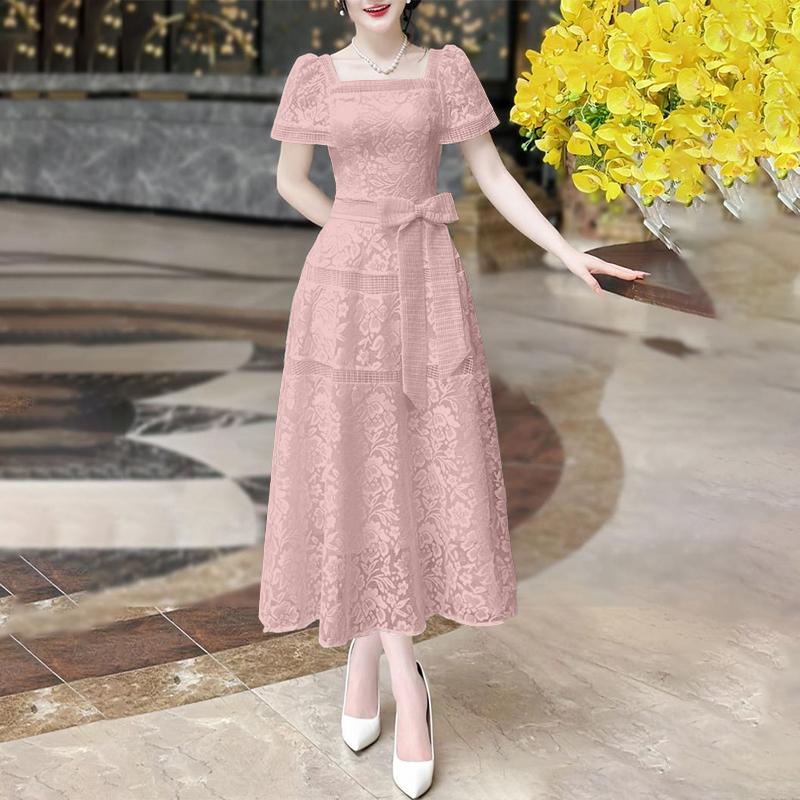 

ZANZEA Женское Повседневное Платье с Квадратным Вырезом, Летнее, с Коротким Рукавом, Кружевное, Элегантное 5XL