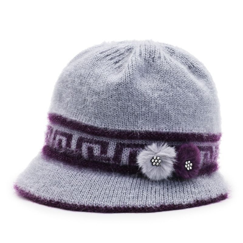 Winter Mother's Hat for The Elderly Thickened Warm Basin Hat  Middle Aged and Elderly Grandmother's Knitted Cotton Hat  Old Lady's Woolen Hat