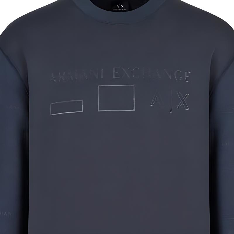 Armani Exchange Fw22 Solid Color Crew Neck Sports Sweatshirt Men sweatshirt Dark-Blue 6LZMAN-ZJCBZ-125CX