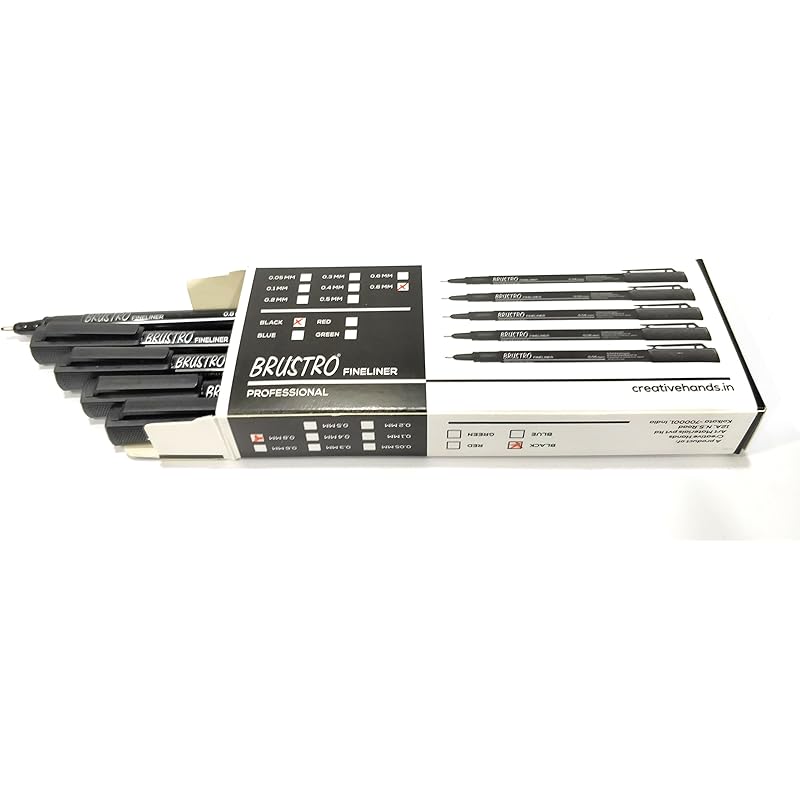 Brustro Professional Pigment Based Fine Liner Box Of 10 (Tip Sizes Of 0.8 Mm, Black And Archival Waterproof Uv Resistant