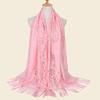New Summer Malaysia Solid Color Lace Hollow Tassel Long Gauze Shawl Scarf Hijab Women