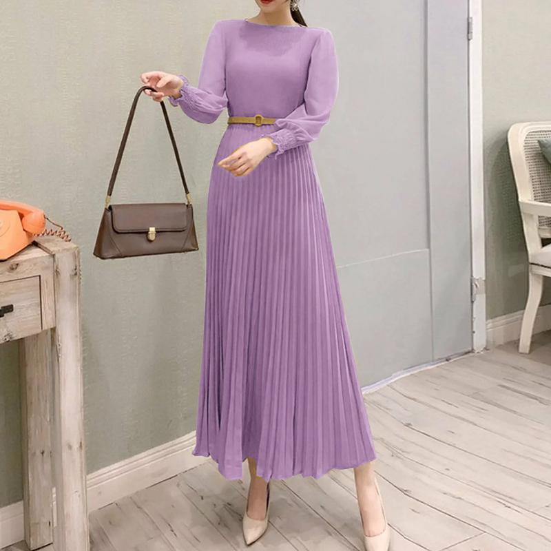 

ZANZEA Женское повседневное платье с круглым вырезом и длинным рукавом, свободное, плиссированное 5XL фиолетовый