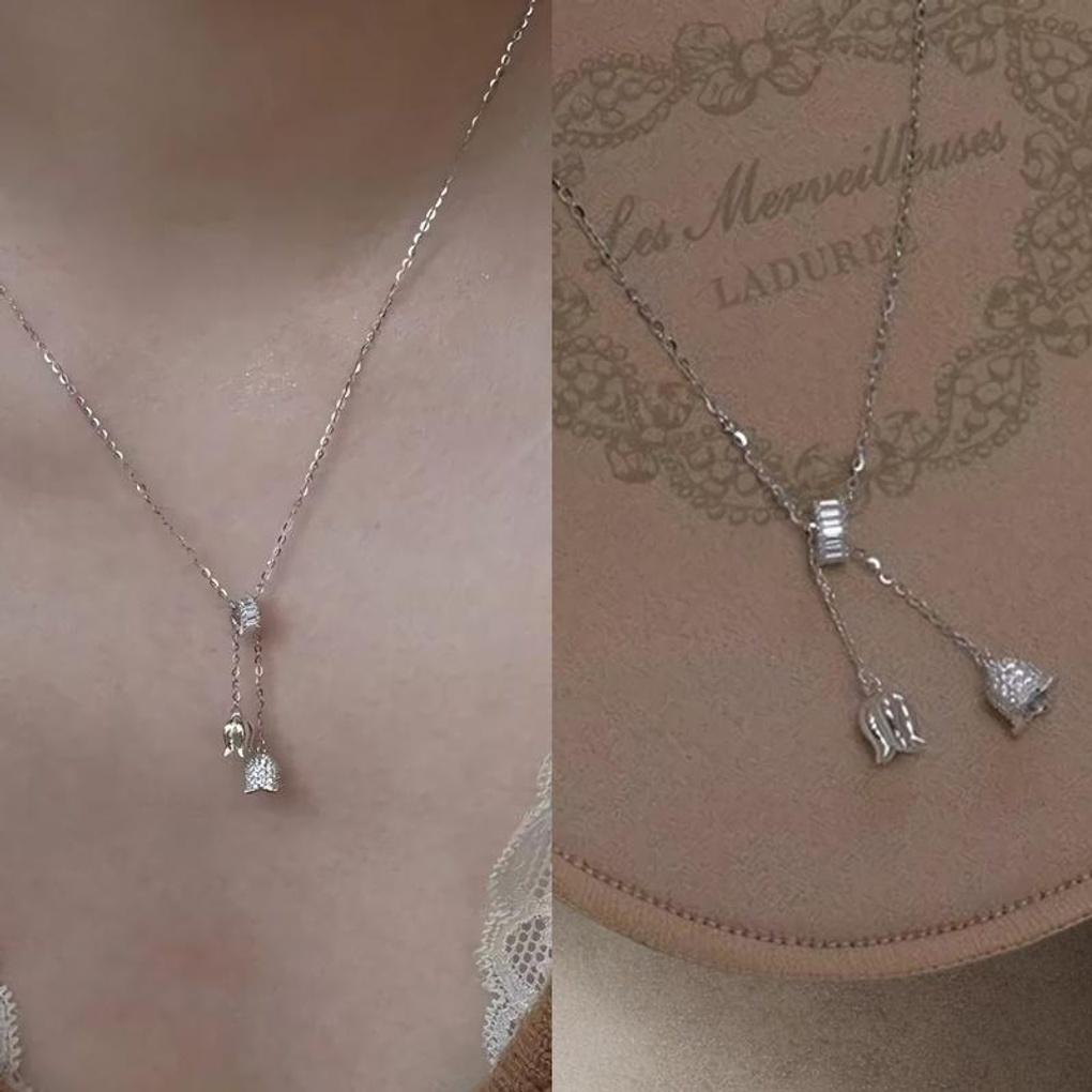 

Жіноче срібне намисто з підвіскою у вигляді квітки лілії та китицею lily of the valley