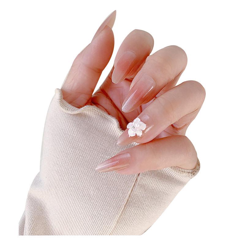 2026 Stylish Medium-Length Wearable Flower Nail Tips - High Quality, Handmade Detachable Nail Art for Students