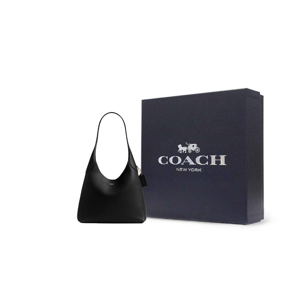 Coach Brooklyn 28 Logo Snap Closure Pebbled Leather Hobo Bag Women handbags Brass Black CU068-B4BK
