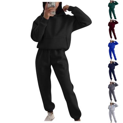 Summer Women's Solid Color Long Sleeve Hooded Top Casual Stretch Pocket Trousers Sports Workout Style Loose Soft Two-piece Set