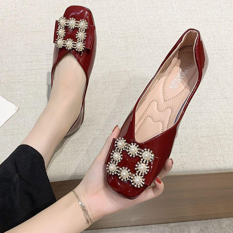 Fashion Women's Flat Shoes Square Toe Slip-on Moccasins Rhinestone Ladies Footwear Offer Chic Point with Discount Shoe Elegant Dress Non
