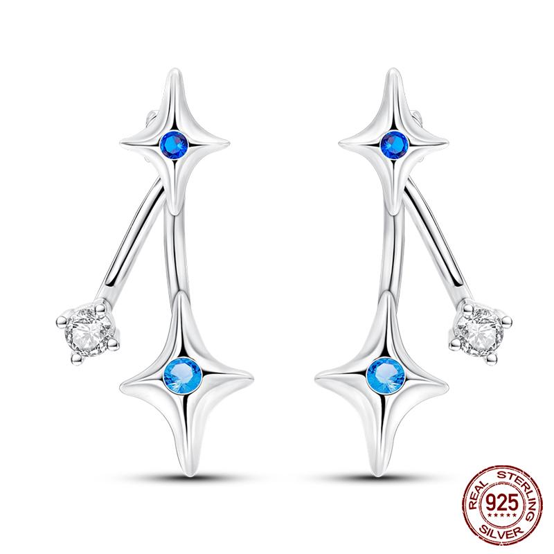 Real 925 Sterling Silver Star Earrings For Women Sparkling Zircon Ear Studs Luxury Fine Engagement Wedding Jewelry Gift For Girl
