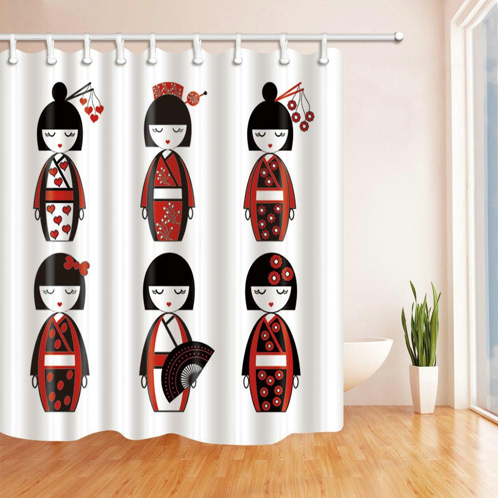 Japanse Douchegordijn 3D Inkttekening Badkamer Gordijn Waterdicht Met Haken 180*240Cm Douchegordijn Polyester Stof