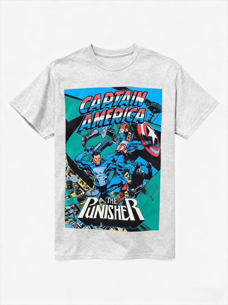 Äkta 2026 Ny Captain America Punisher Serietryck Plusstorlek Herr Kortärmad Avslappnad Rundhals T-shirt