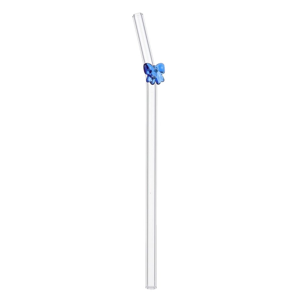 Juice Milk Drinking Butterfly Glass Straws Transparent Reusable Drinking Straw Washable Juice Drink Blender Stick