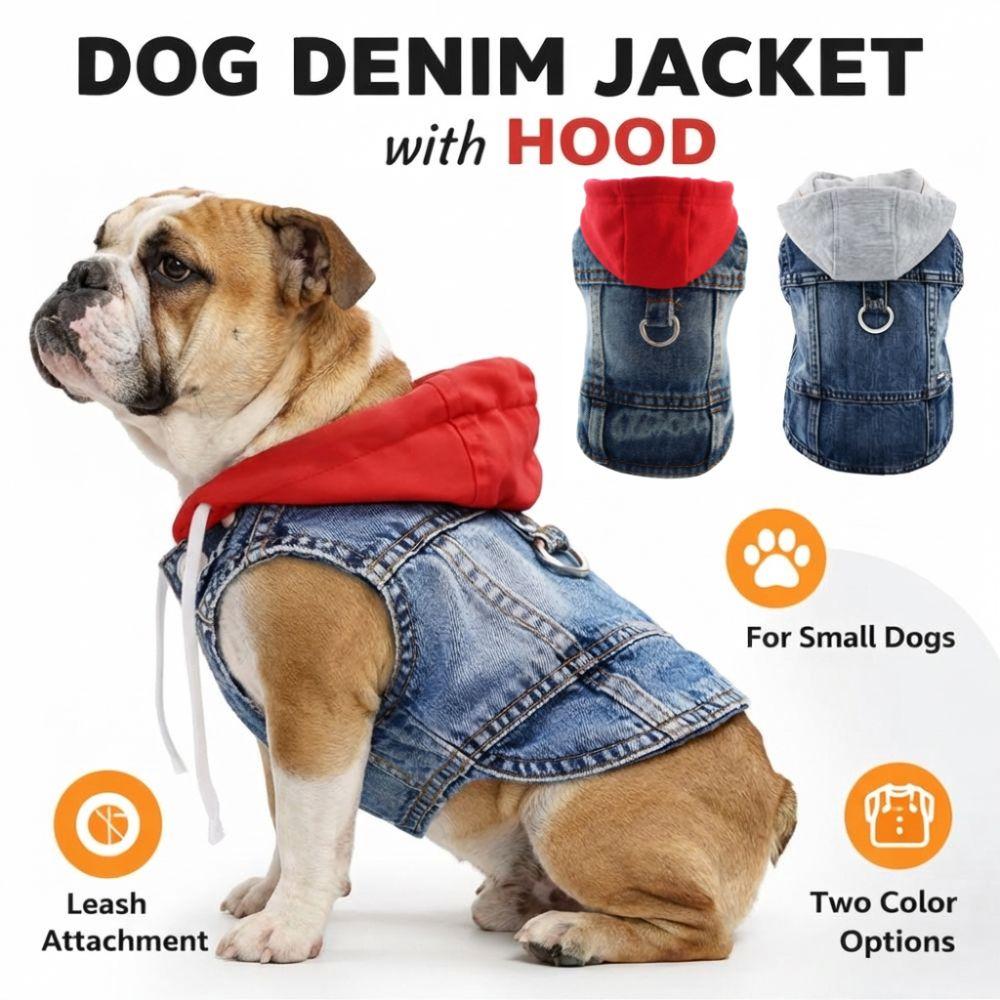 Cool Spring Dog Hoodies with D-Ring Puppy Harness Coat Dog Jean Jacket Vest For Small Medium Dogs