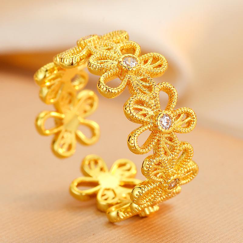 Elegant Zirconia Flower Open Ring: Niche Design, High-End Feel