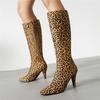 FOREADA Women Knee High Boots Pointed Toe Kitten High Heels Zipper Long Boots Ladies Fashion Shoes Autumn Winter Beige 46