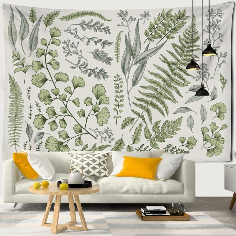 VIKAMA Boho Floral Greenery Tapestry Fern Leaf Natural Landscape Wall Hanging Aesthetic Home Decor