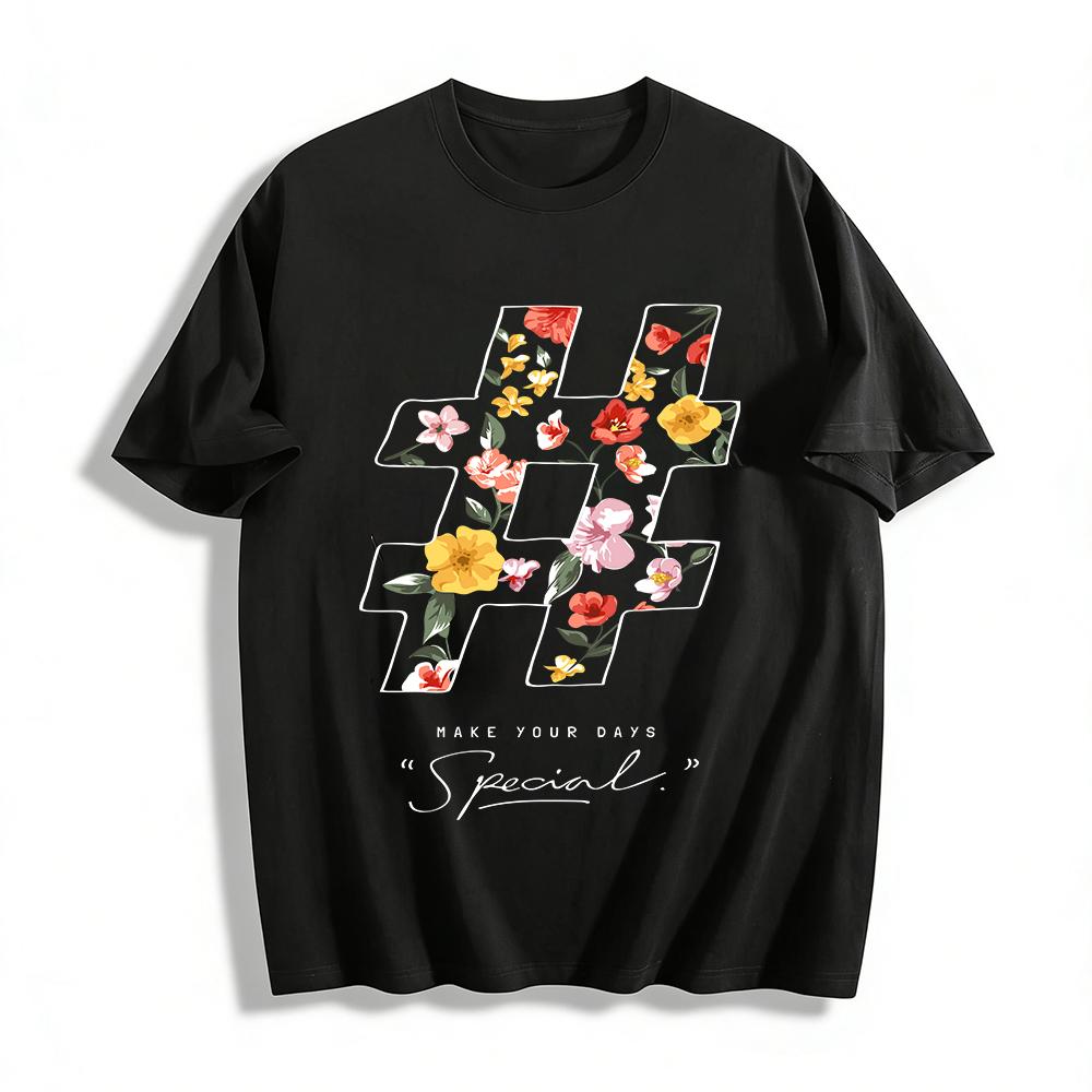 Watercolor Floral Print Casual Loose Crew Neck Short Sleeve Top Pure cotton T-shirt XXS