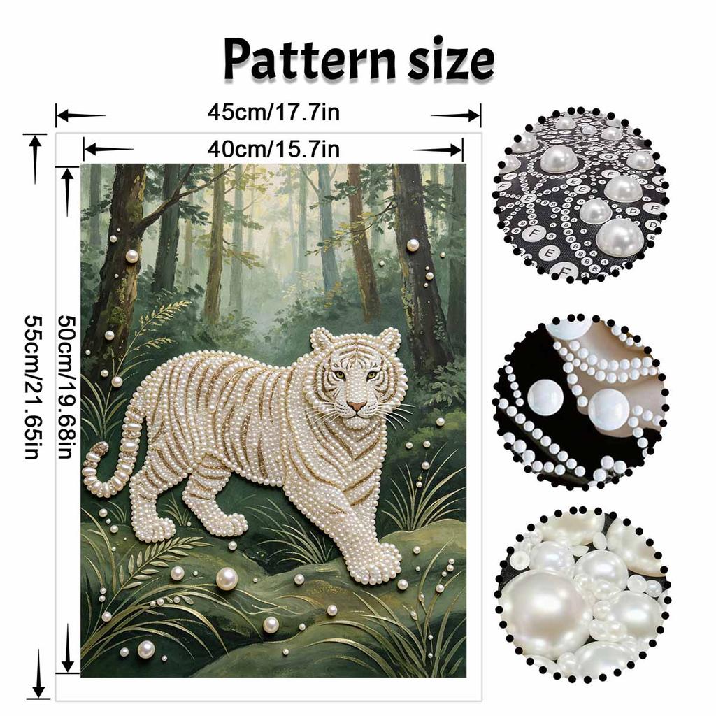 DIY Pearl Diamond Art Painting kits for Adult and Beginners, Majestic White Tiger Sparkling Painting Craft Home Wall Decor handmade Gift
