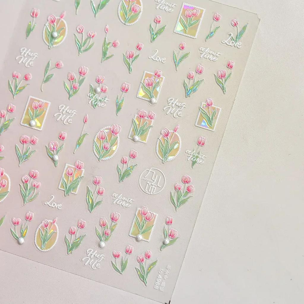 White Flower Petal Cherry Blossom Peach Blossom Falling Petal Floral Gradient 5D Self Adhesive Nail Art Sticker Manicure Decals