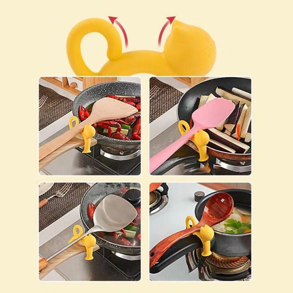 4Pcs Spill-Proof Katze Form Spachtel Halter Saugnapf Basis Kochen Löffel Reste Restaurant