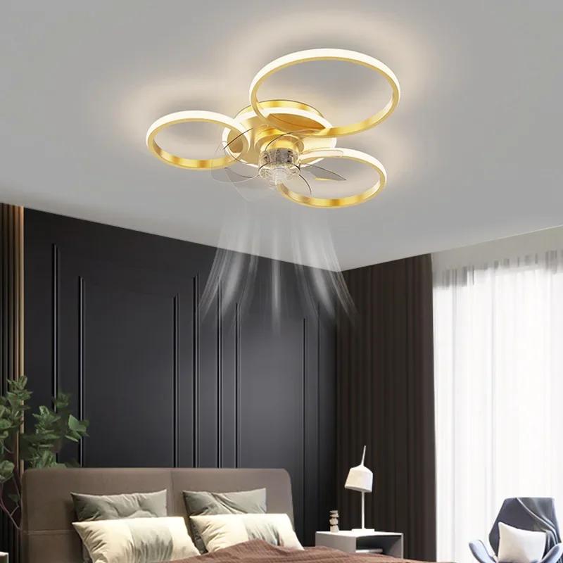 Modern Ceiling Fan Lamp LED With Remote Control Adjustable Speed Dimmable Flower Shape For Living Room Bedroom Ceiling Light