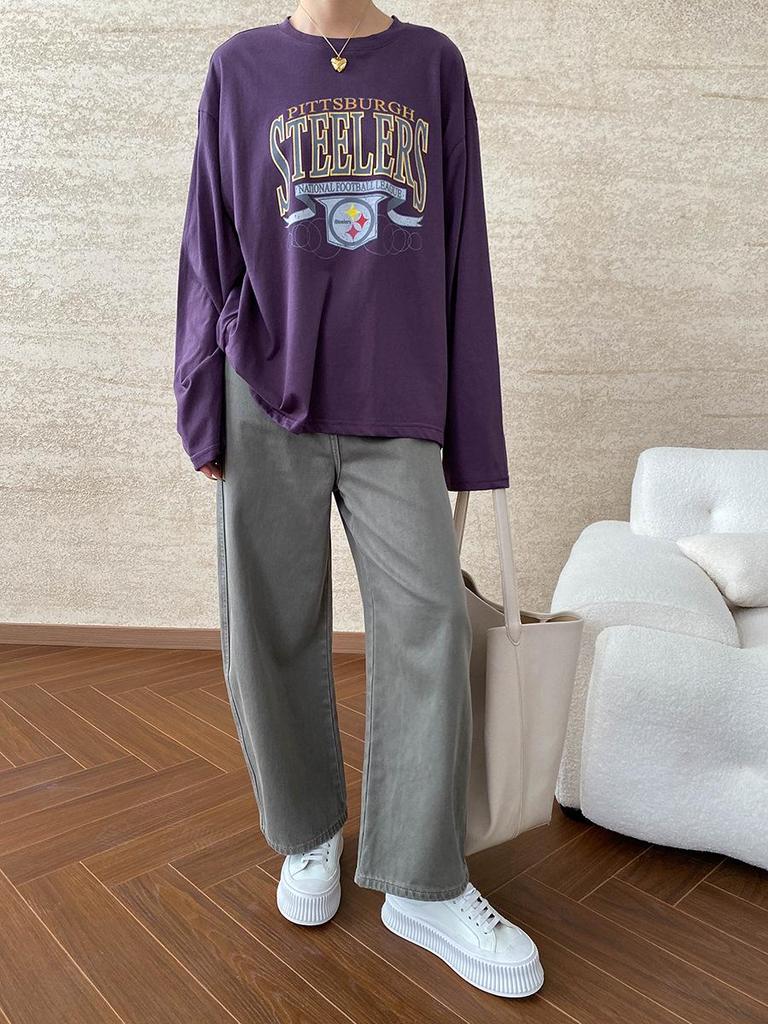 Sinan Blogger Retro Letter Print Slim Langarm T-Shirt (SN6446)