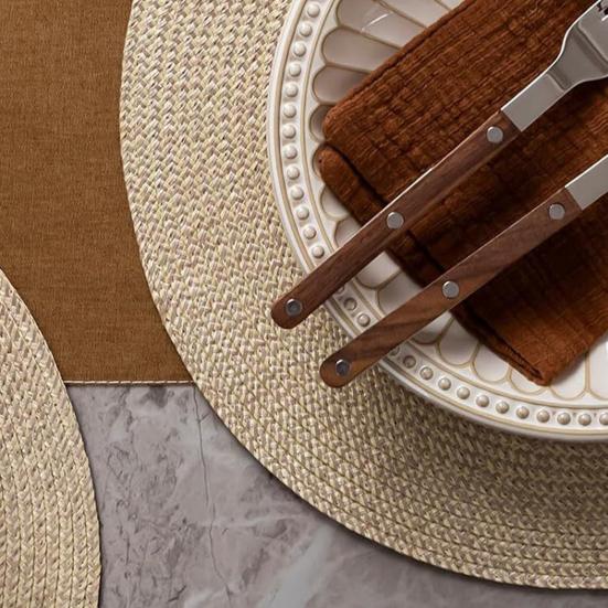 Round Placemats for Dining Table, Woven Heat Insulation Pad, Biodegradable Coasters for Dishes Cups, Farmhouse Kitchen Decor