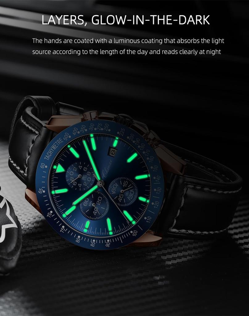 Stylish Men's Chronograph Watch, Stylish and Stylish, Waterproof, Popular Brand, Quartz Analog Watch, Black, ChenXi-G960