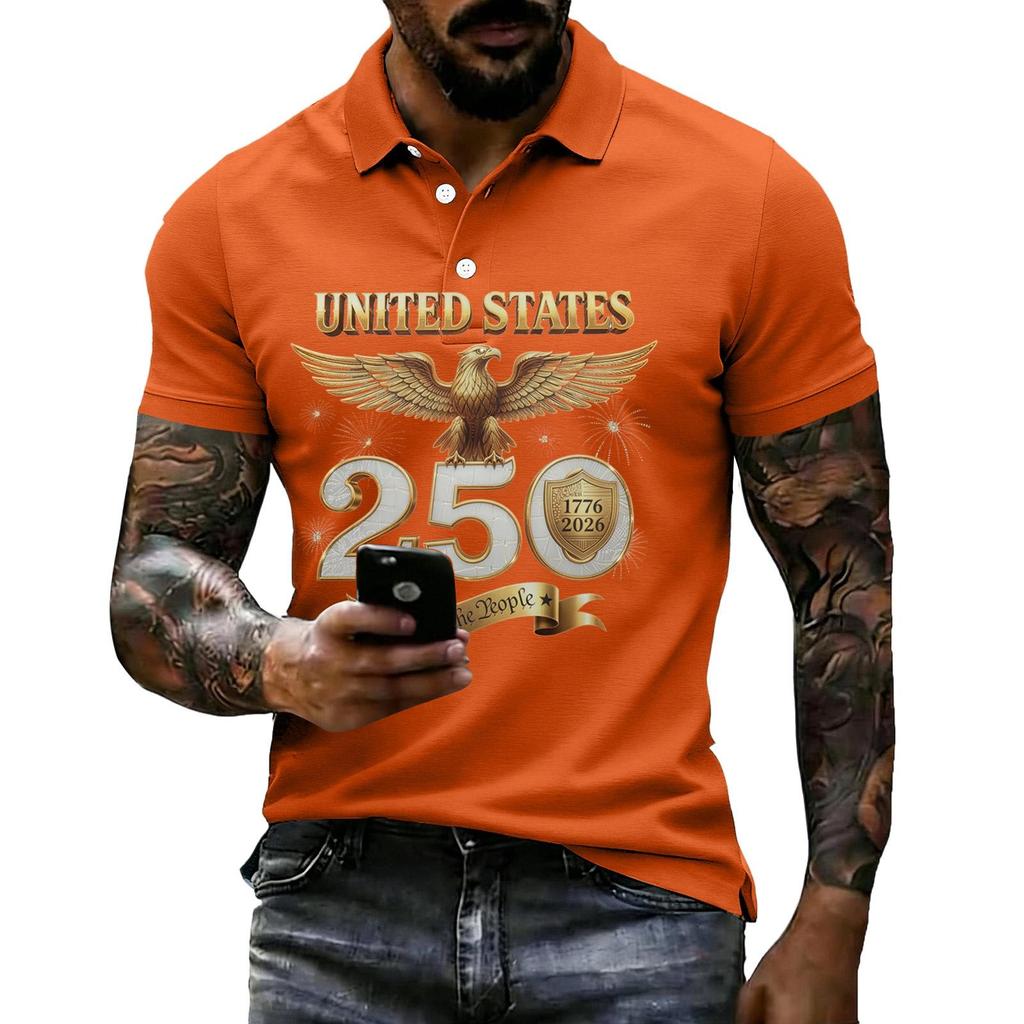 Men's Casual Short Sleeve Polo Shirt with Graphic Print Lightweight Breathable Fabric Classic Fit Comfortable Design for Everyday Wear