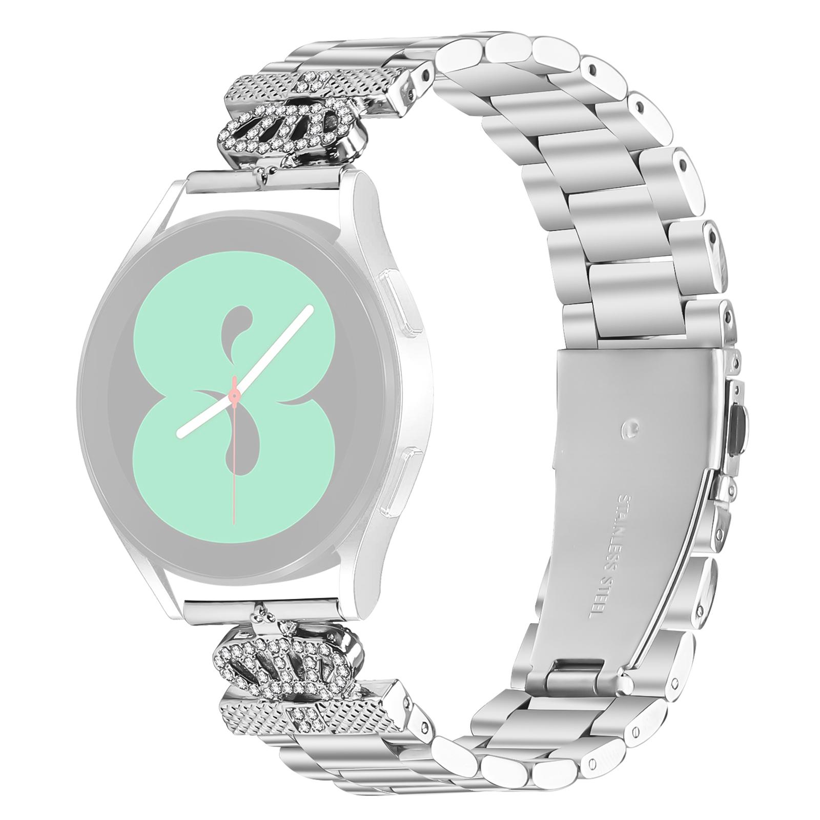 

For Samsung Samsung Gear Sport/S2 Classic Stainless Steel Strap Crown Shape Rhinestone Decor Silver Watch Band As shown A