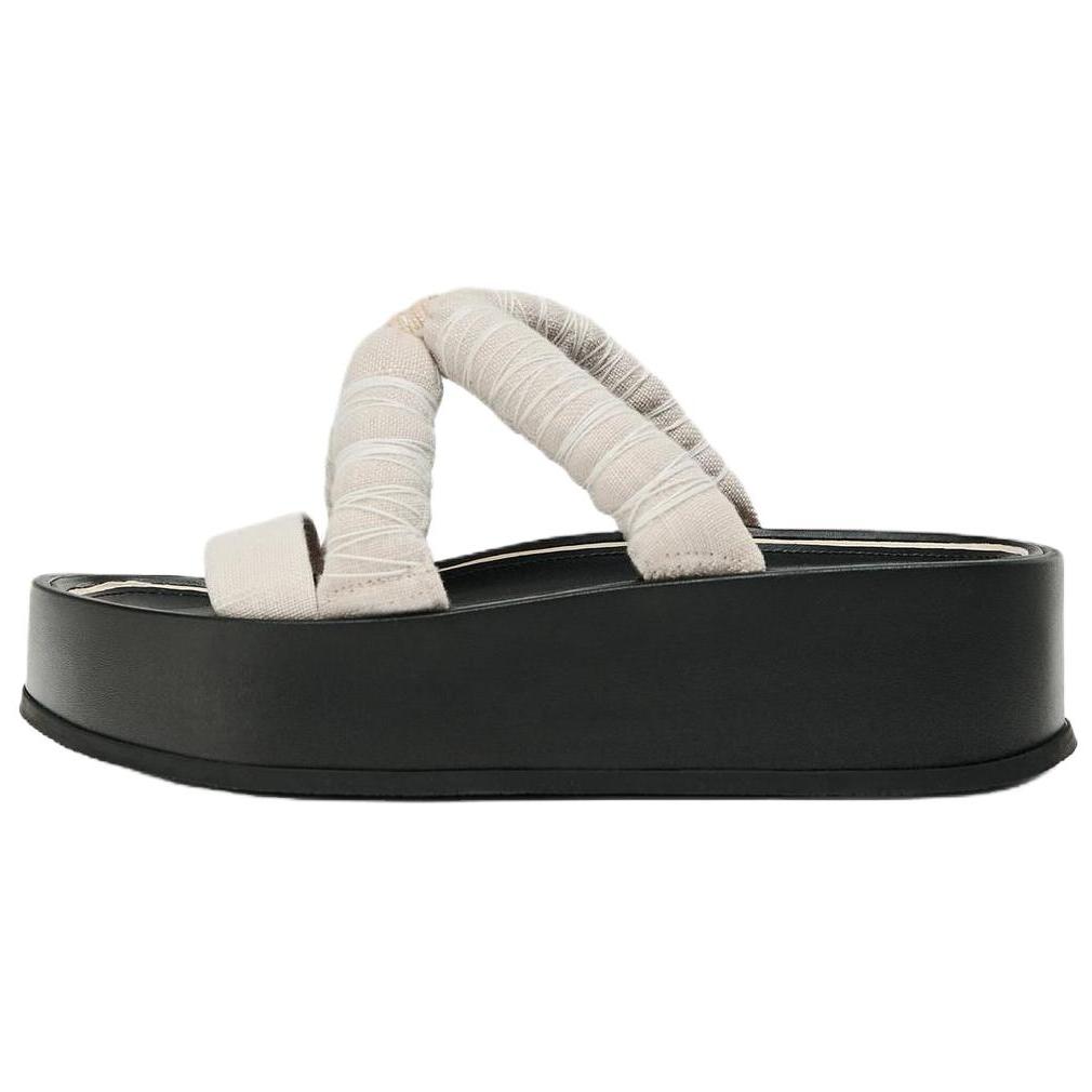 Zara Fanglu Lin Collaboration Slip-On Open-Toe Quilted Strap Thick Sole Anti-Rub Slide Sandals Women Sandals Beige 1832510102 40