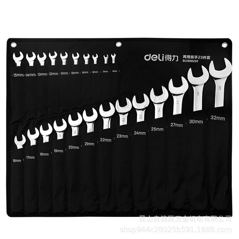Deli Tools Dual-Use Wrench Set: Double-Ended Open & Box-End, 8-23 Piece Set for Auto Repair