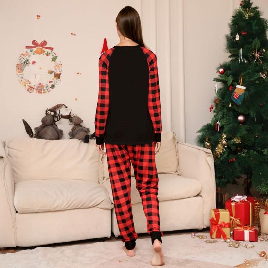 Set 2 Piese Pijamale Asortate Familie Top Mâneci Lungi Gât O Pantaloni Carouri Festiv Părinte-copil