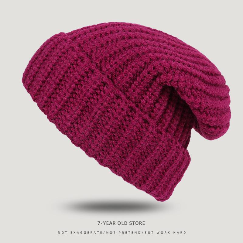 Big Head Siding Wool Hat Women Loose Warm Pile Knitted Hat Cold Hat Big Face Showing Small Knitted Ear Protection Hat