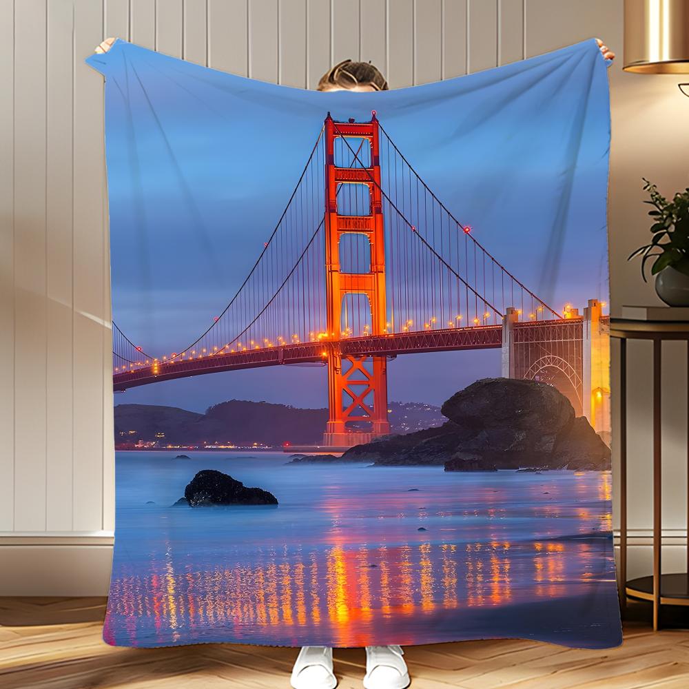 Landmark Golden Gate Bridge Throw Soft Coral Fleece Blanket 310gsm Fluffy Warm Throw for Sofa Bed Couch Bedroom Decor