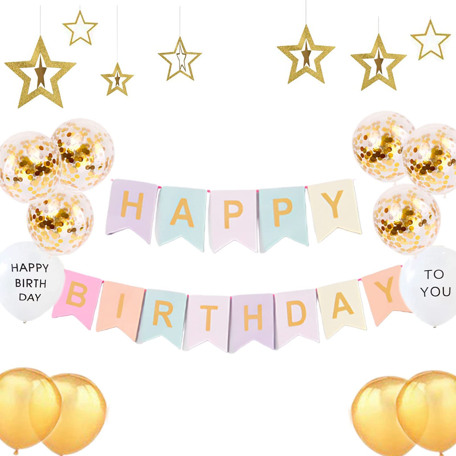 

VeoryFly Birthday Decoration Girl and Boy Celebration Garland Balloon Set Macaron Happy Birthday Party Supplies Elegant Cute Gold and Macaron