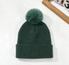 Modische Wollmütze mit Bommel für Herbst und Winter, Outdoor, Kälteschutz, Warm, Europäische und Amerikanische Damen, Unifarbene Pullovermütze