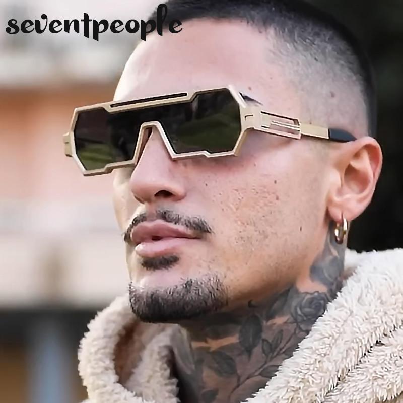 Steampunk Sunglasses Men  New Fashion Square Sun Glasses For Male Metal One-Piece Punk Sunglass Trendy Rectangular shades