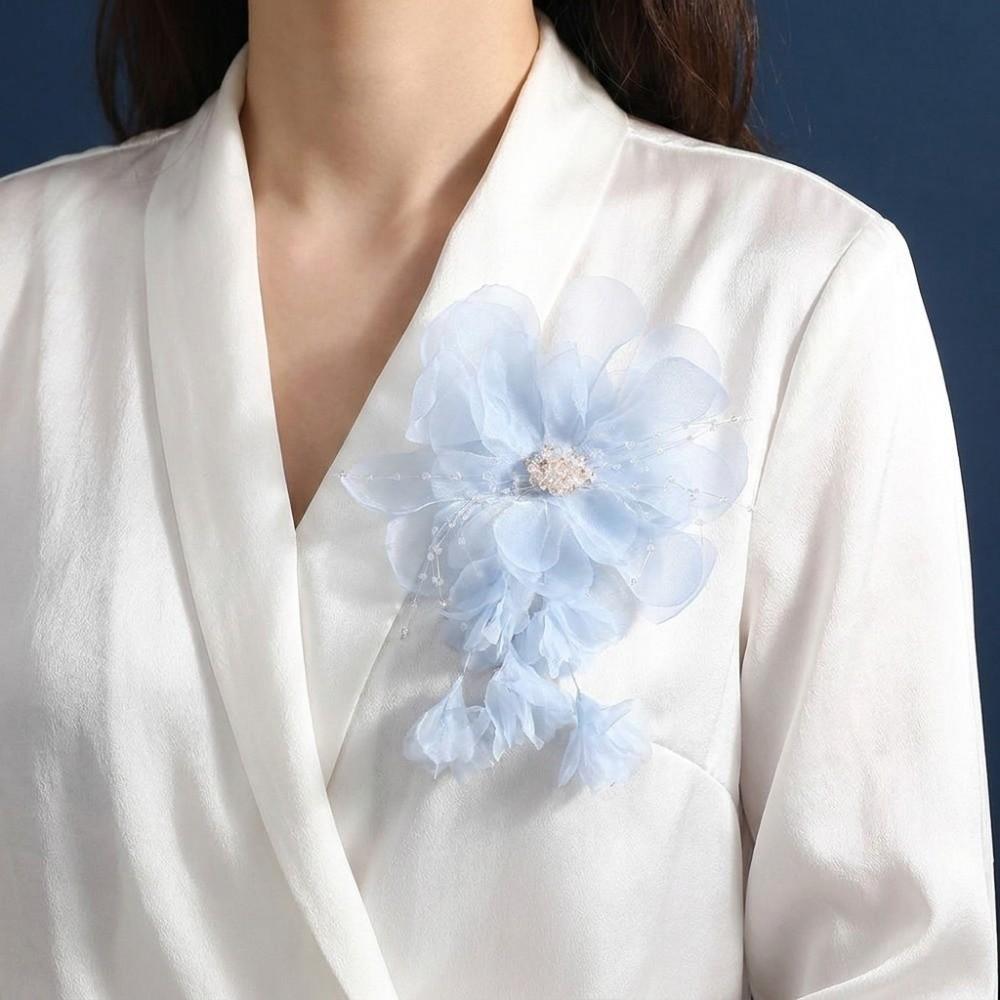 Reusable Handmade Flower Brooch Tassels Fabric Corsage Elegant Organza Flower Applique  Dance