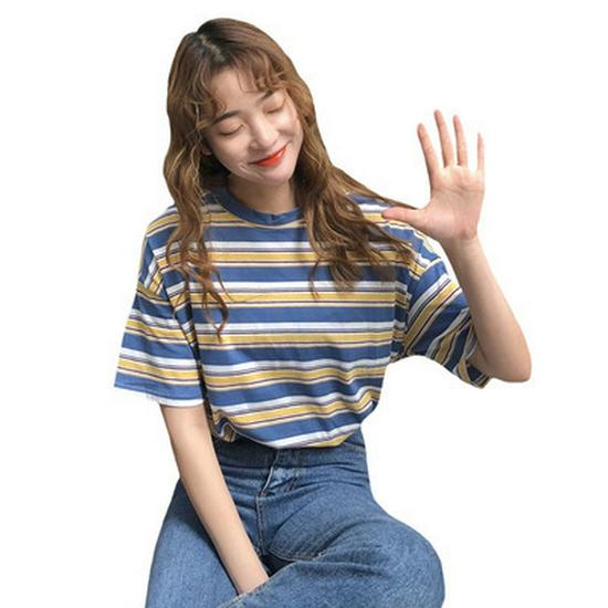 2021 Summer Women's Korean Striped Casual Loose Short-Sleeve T-Shirt